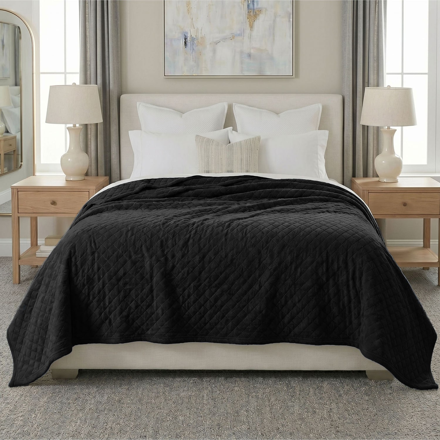 SUPERIOR® Holly High-Density Sleek Windowpane Plush Durable Fleece Grid Blanket