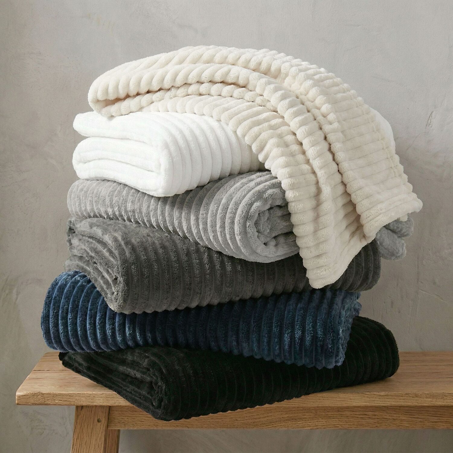 SUPERIOR® Kacey Luxe Ribbed Breathable Plush Corduroy-Style Fleece Striped Blanket