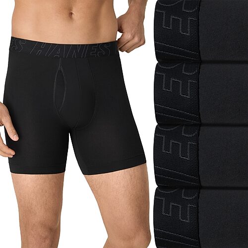 Hanes Mens 3+1 Bonus Pack All Day Dry Boxer Briefs Udsba4, Small, Black