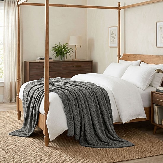 SUPERIOR® Lily Textured Lightweight Pebbled Weave Durable Fleece Hypoallergenic Blanket