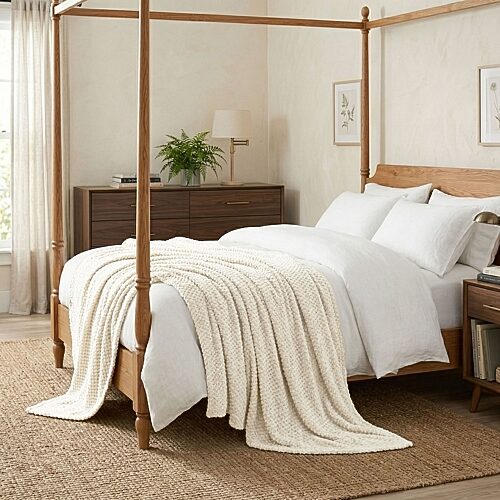 SUPERIOR Lily Textured Lightweight Pebbled Weave Durable Fleece Hypoallergenic Blanket, One Size, Beige