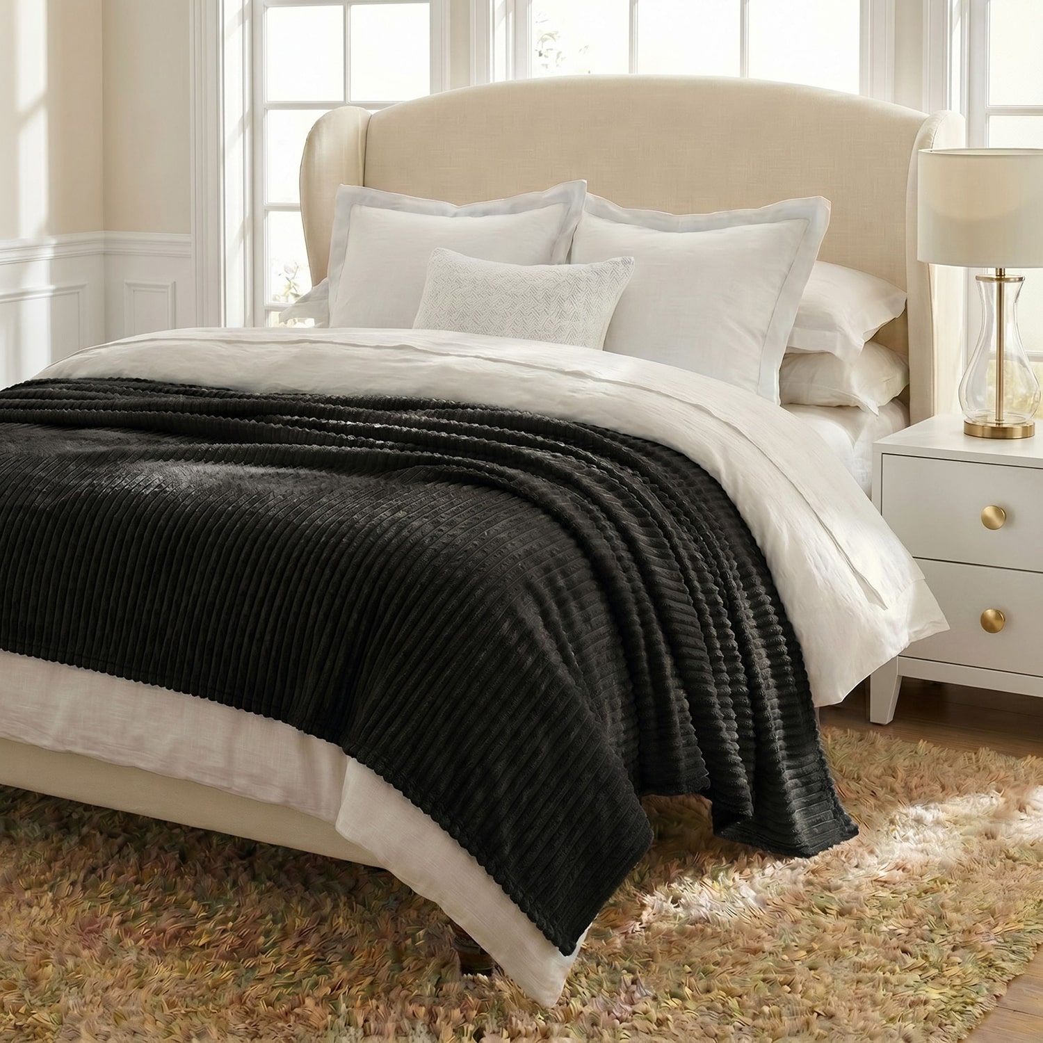 SUPERIOR® Kacey Luxe Ribbed Breathable Plush Corduroy-Style Fleece Striped Blanket