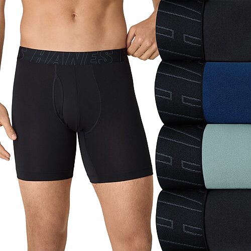 Hanes Mens 3+1 Bonus Pack All Day Dry Boxer Briefs Udxba4, Small, Black