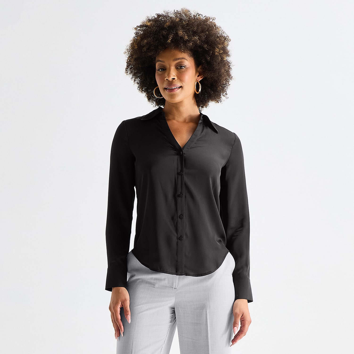 Worthington Womens Long Sleeve Slim Fit Blouse