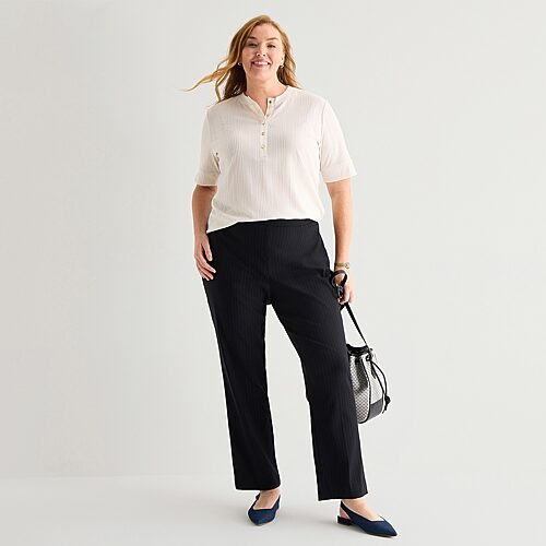 Liz Claiborne Lisa Womens Straight Pull-On Pant, 16w, Black