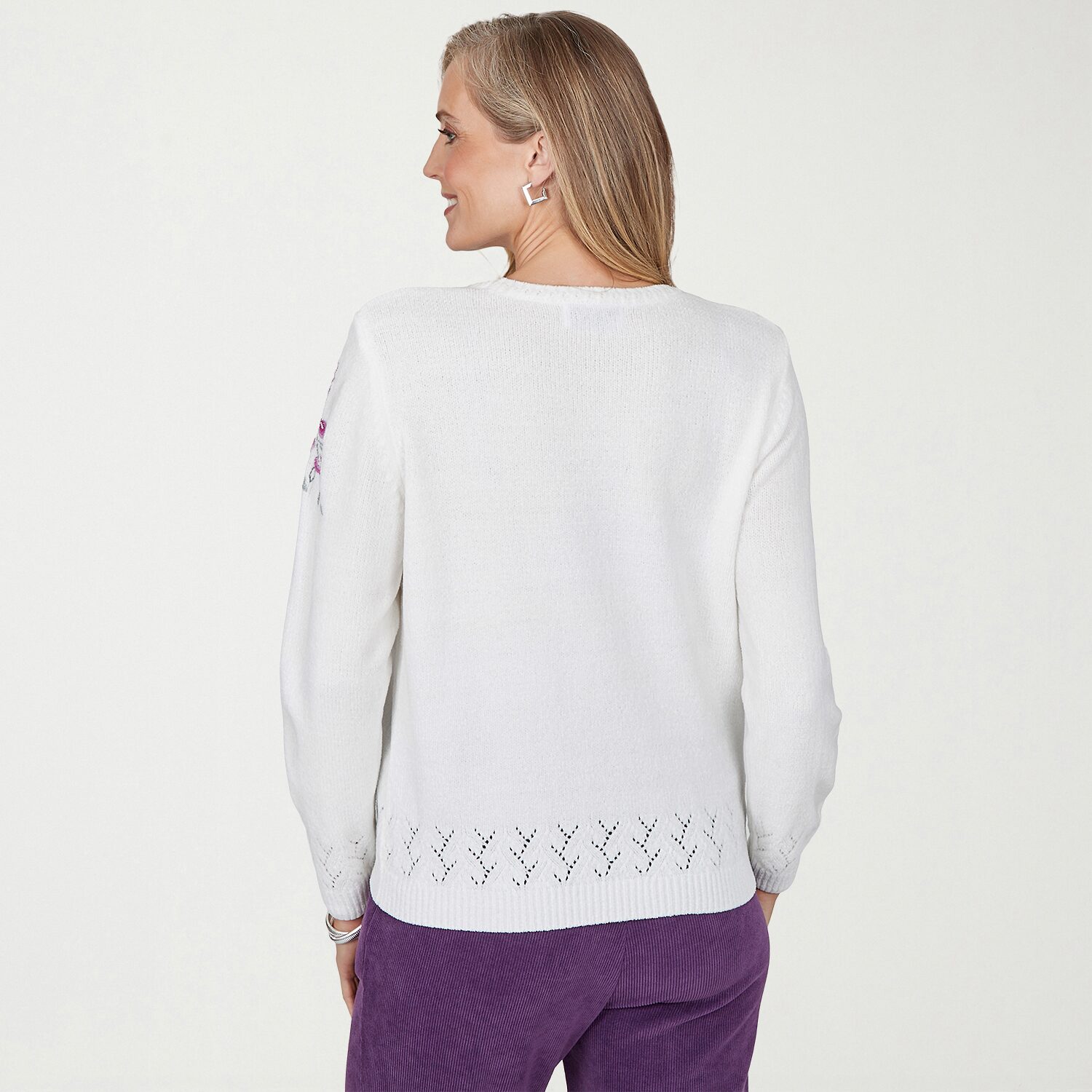Alfred Dunner Vail Womens Crew Neck Long Sleeve Geometric Pullover Sweater