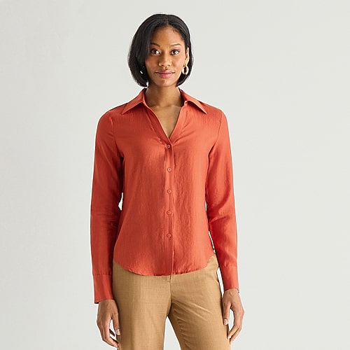 Worthington Womens Cuffed Long Sleeve Slim Fit Button-down Shirt In Orange