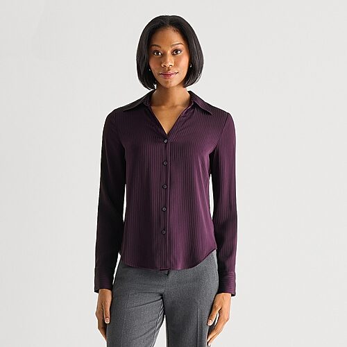 Worthington Womens Cuffed Long Sleeve Slim Fit Button-down Shirt In Purple