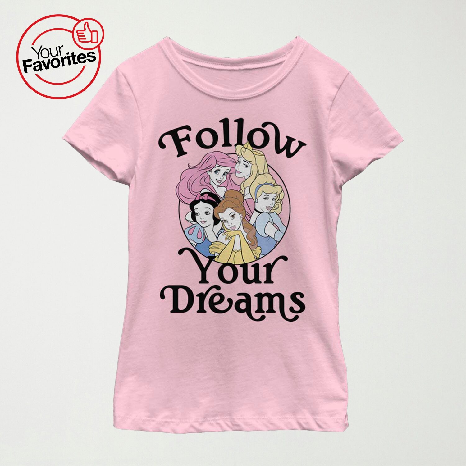 Follow Your Dreams Little & Big Kid Girls Crew Neck Short Sleeve Slim Fit Princess Graphic T-Shirt