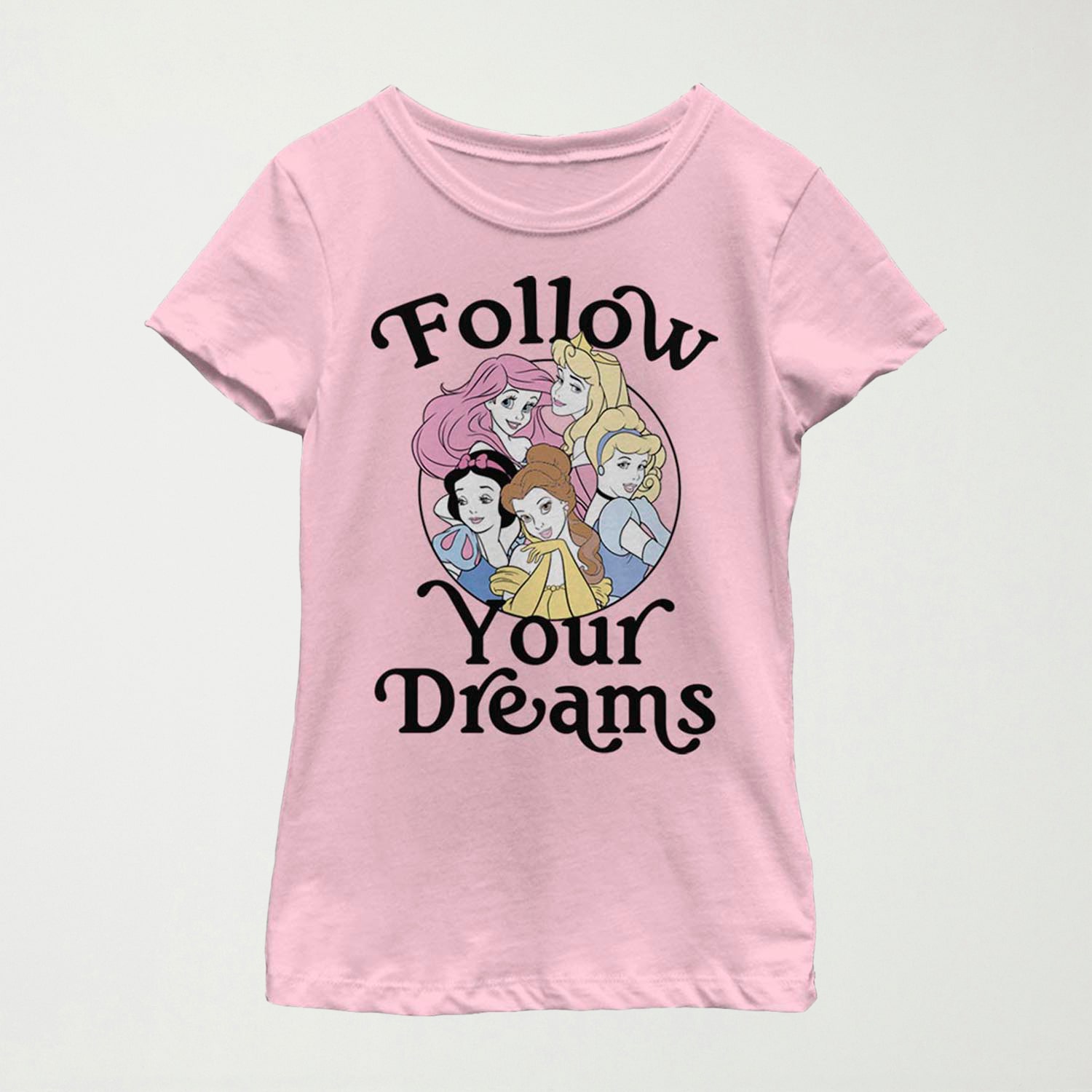 Follow Your Dreams Little & Big Kid Girls Crew Neck Short Sleeve Slim Fit Princess Graphic T-Shirt