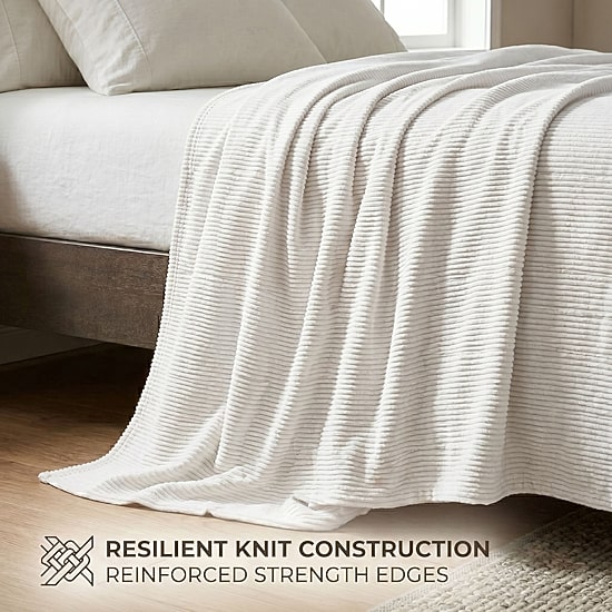 SUPERIOR® Kacey Luxe Ribbed Breathable Plush Corduroy-Style Fleece Striped Blanket