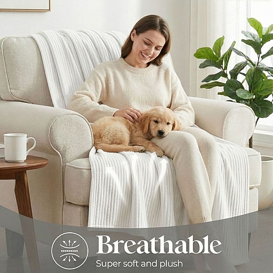 SUPERIOR® Kacey Luxe Ribbed Breathable Plush Corduroy-Style Fleece Striped Blanket