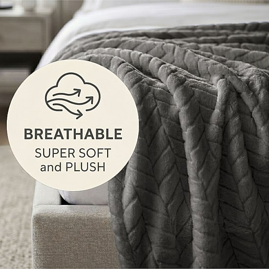 SUPERIOR® Hope All Season Herringbone Embossed Chevron Fleece Chevron Blanket