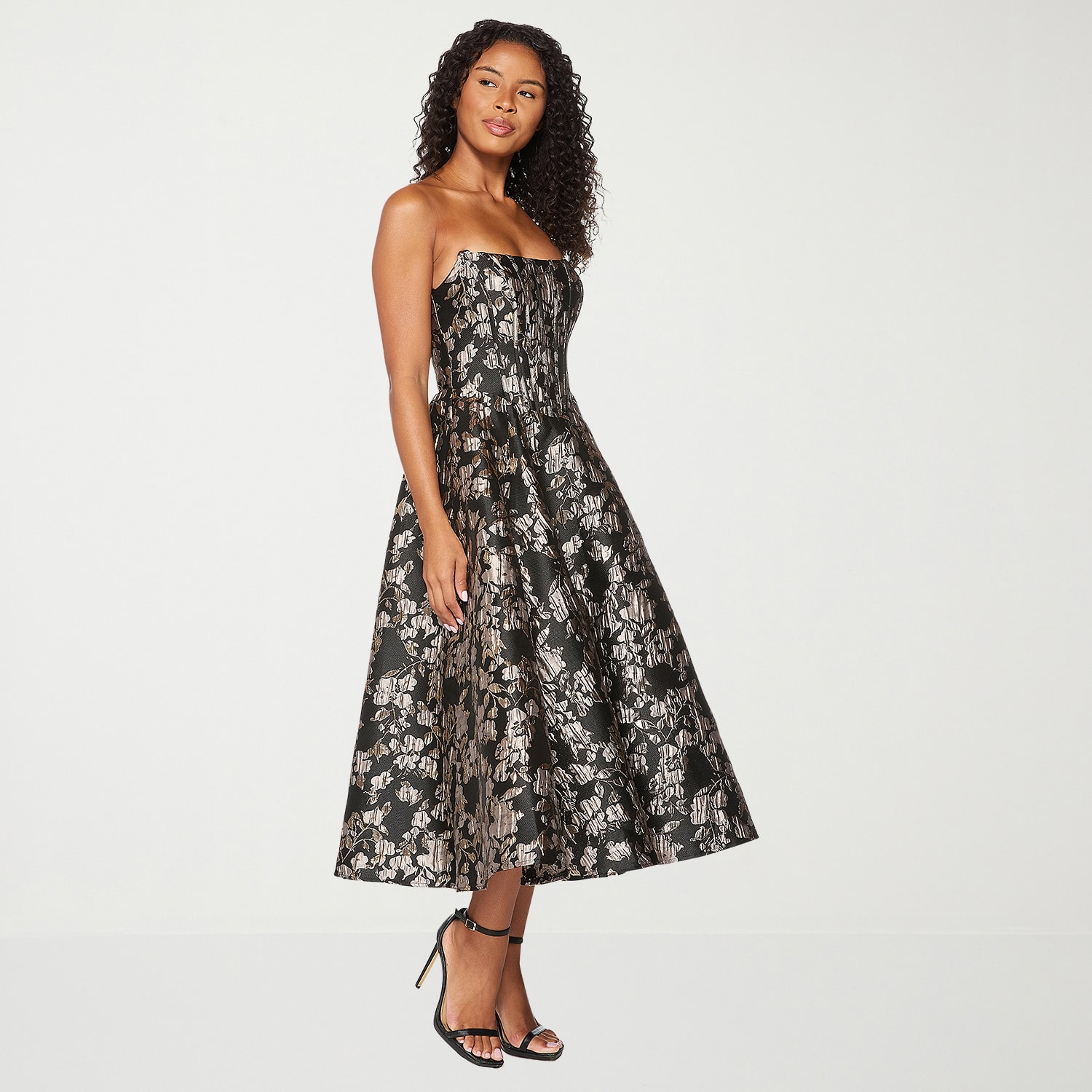 Premier Amour Womens Midi Scoop Neck Sleeveless Floral Fit + Flare Dress
