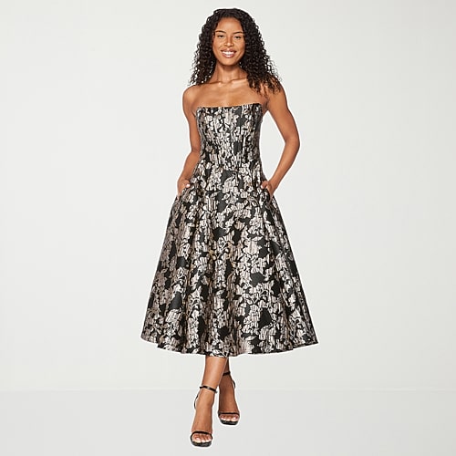 Premier Amour Womens Midi Scoop Neck Sleeveless Floral Fit + Flare Dress In Black