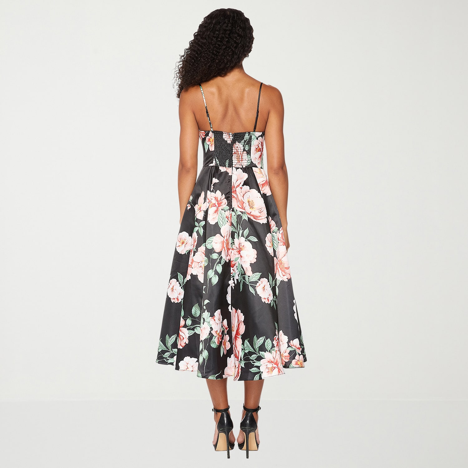 Premier Amour Womens Midi Sweetheart Neck Sleeveless Satin Floral Fit + Flare Dress