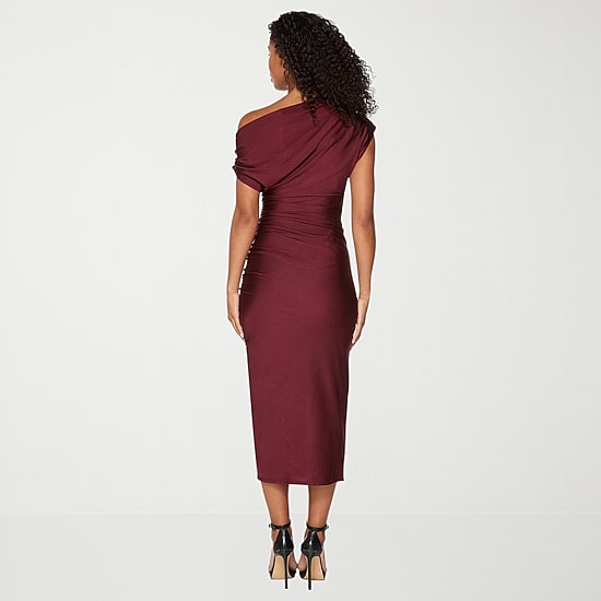 Premier Amour Womens Midi Asymmetrical Neck Sleeveless Sheath Dress