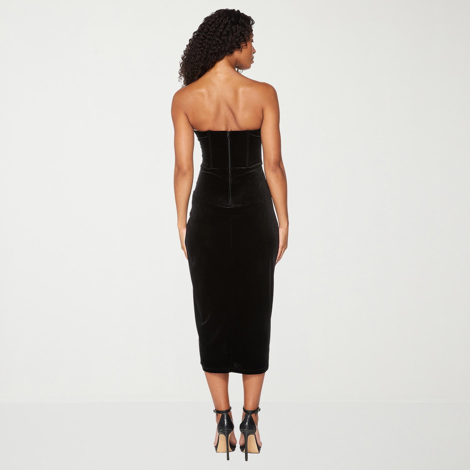 Premier Amour Womens Midi Straight Neck Sleeveless Velvet Sheath Dress