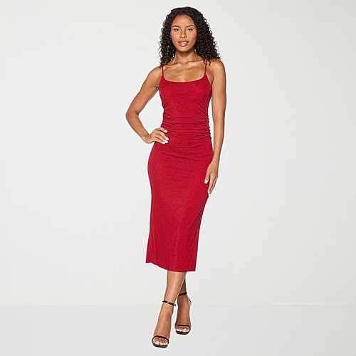 Premier Amour Womens Midi Scoop Neck Sleeveless Sheath Dress In Red