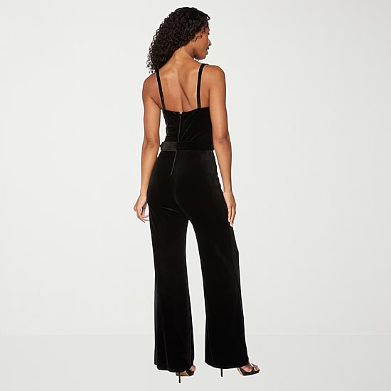 Premier Amour Womens V Neck Sleeveless Belted Jumpsuit