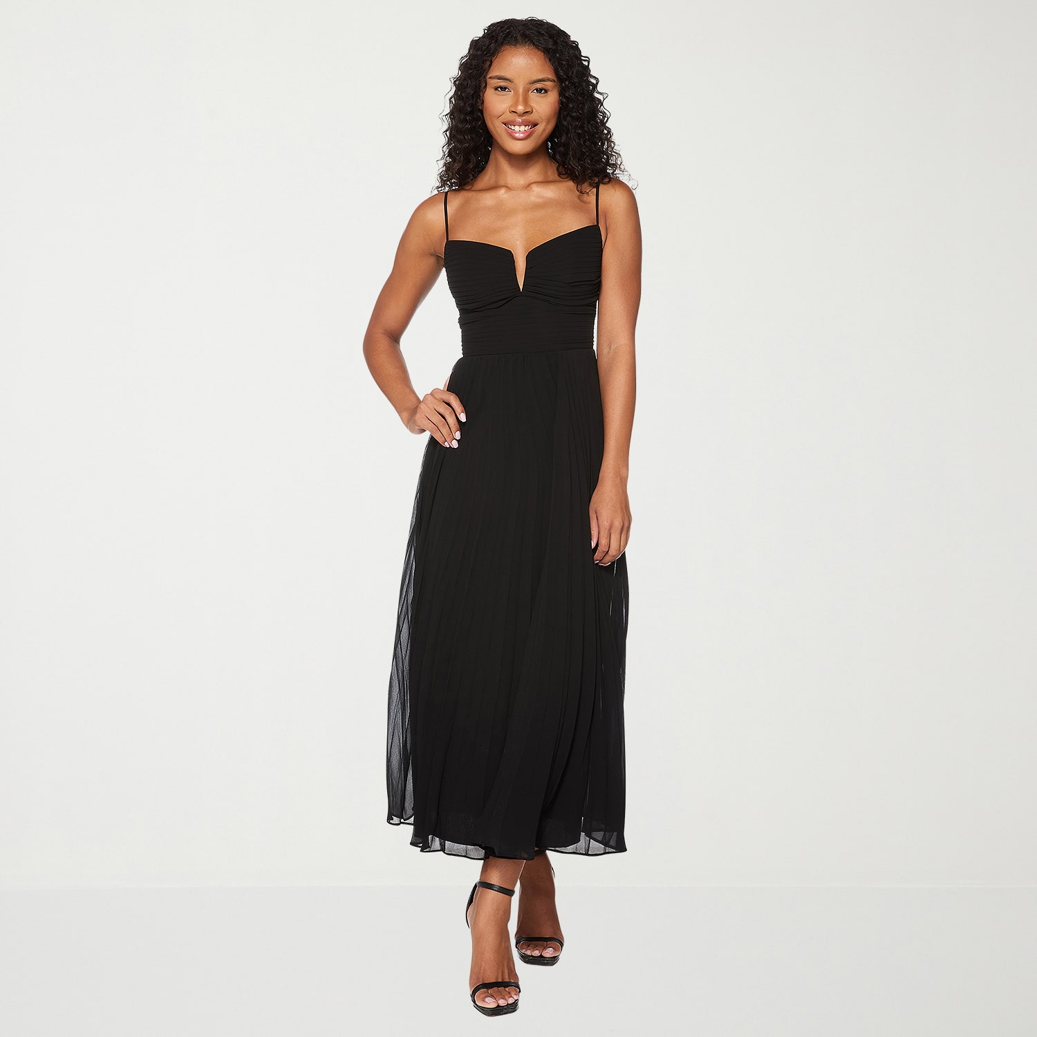 Premier Amour Womens Midi V Neck Sleeveless Evening Gown