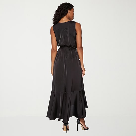Premier Amour Womens High-Low V Neck Sleeveless Satin Evening Gown