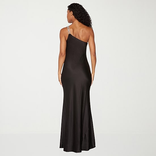 Premier Amour Womens Asymmetrical Neck Sleeveless One Shoulder Satin Evening Gown