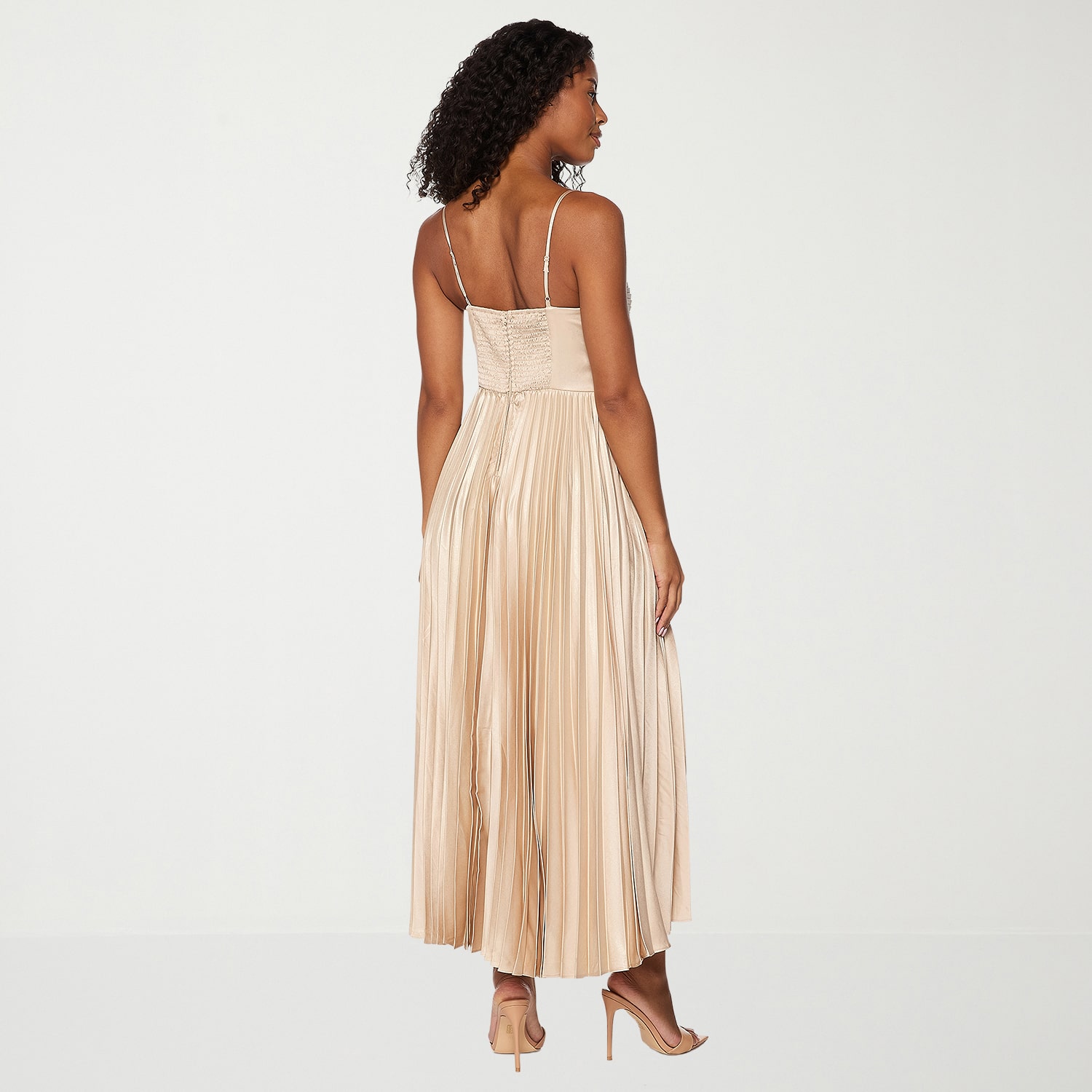 Premier Amour Womens Midi V Neck Sleeveless Satin Evening Gown