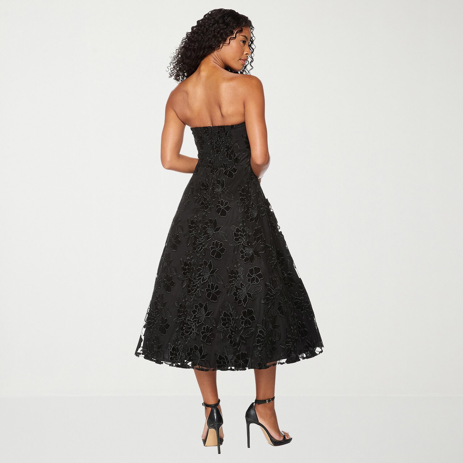 Premier Amour Womens Midi Straight Neck Sleeveless Floral Fit + Flare Dress
