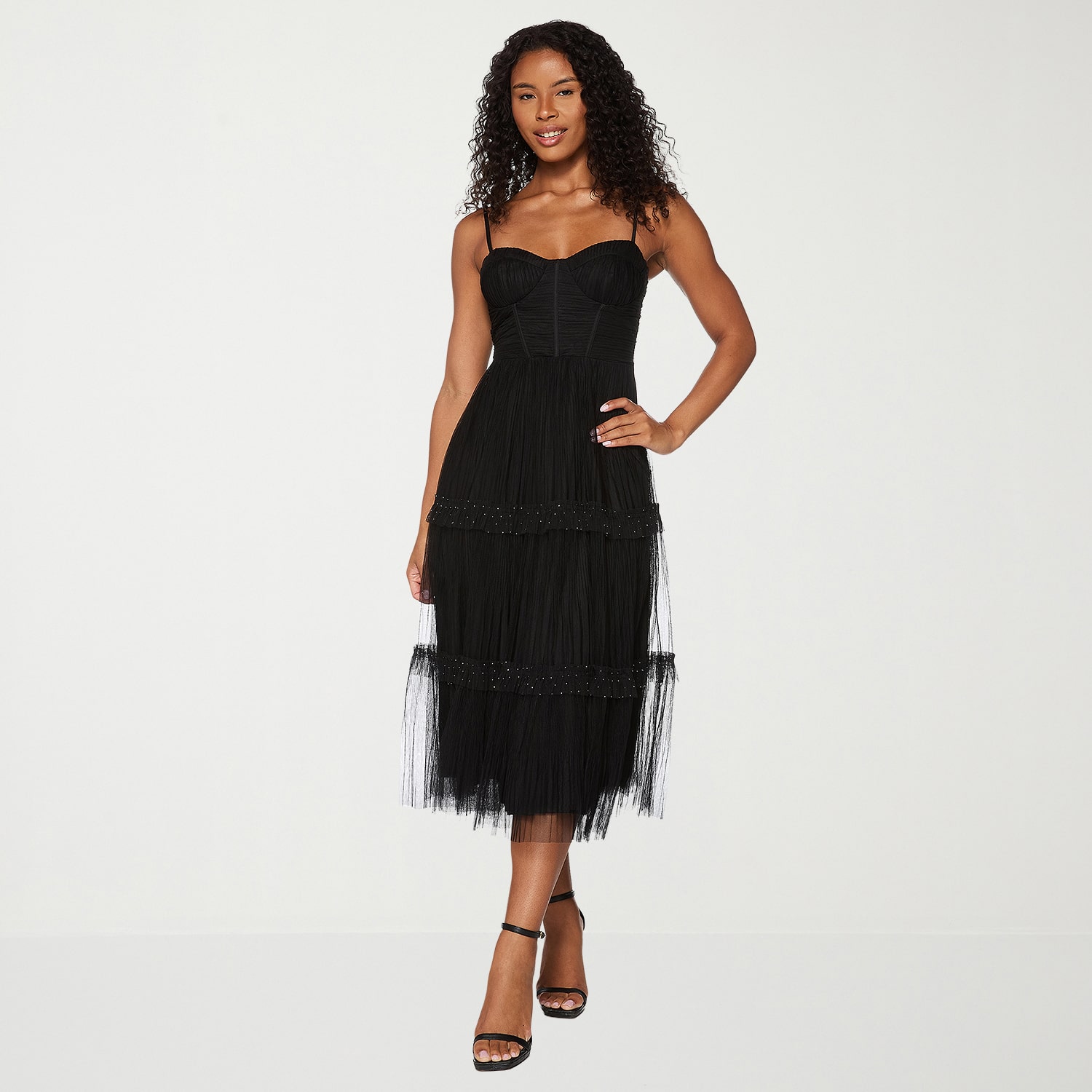 Premier Amour Womens Midi Sweetheart Neck Sleeveless Fit + Flare Dress
