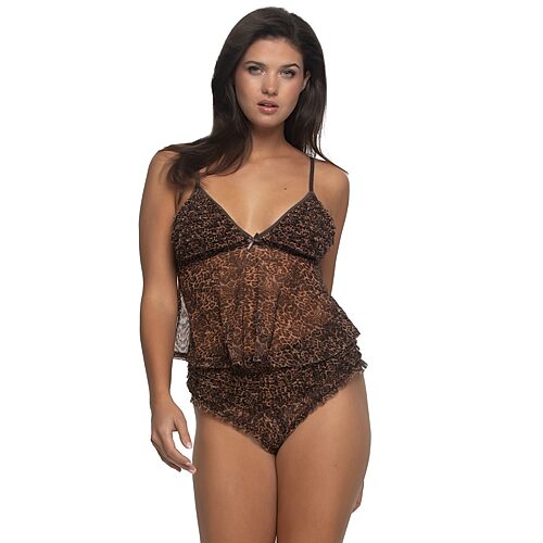Jezebel Veil Tulle Ruffle Cami Panty Set- 999548 In Brown