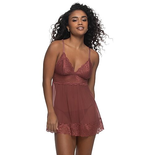 Jezebel Sarah Lace And Mesh Babydoll Set - 999705 In Brown