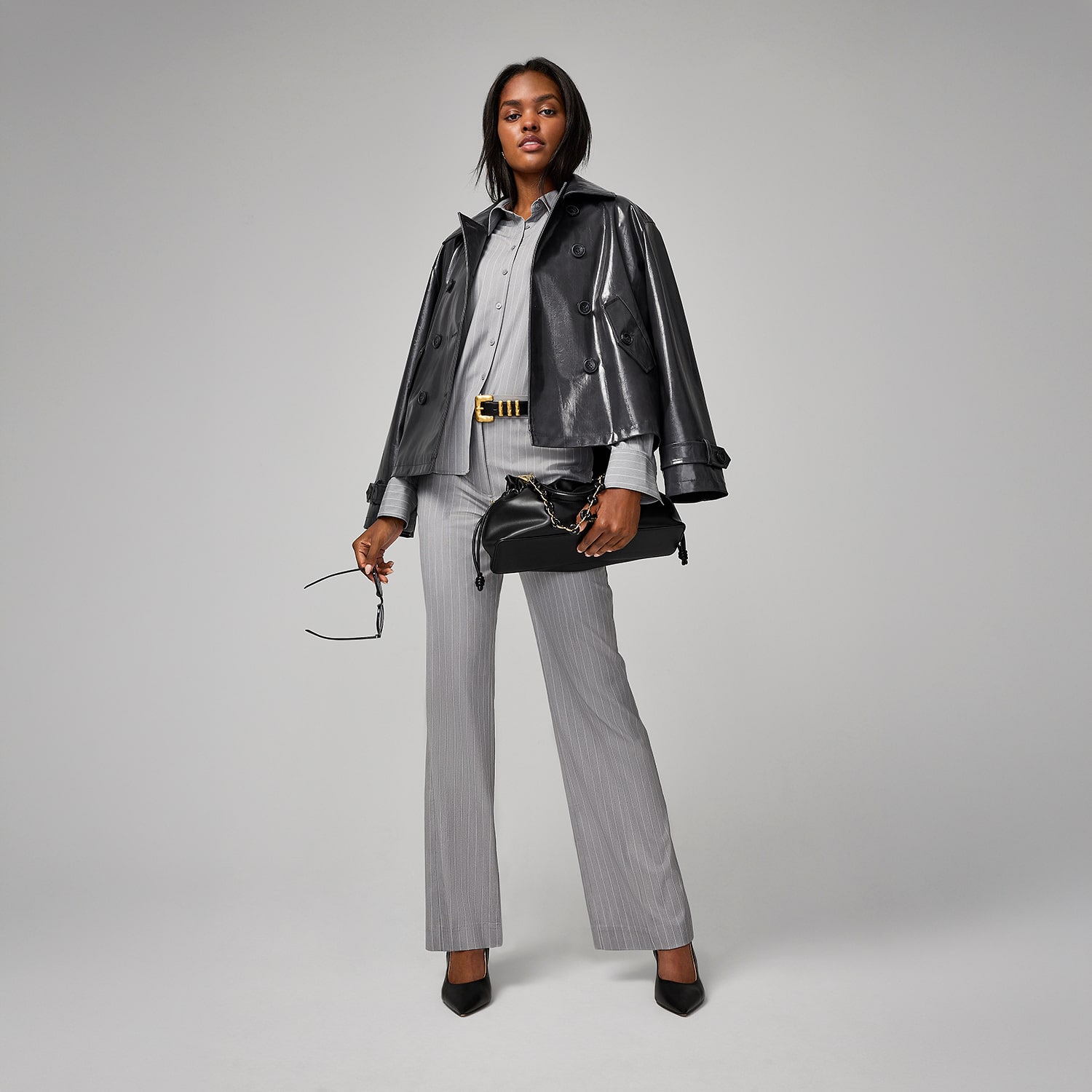 Worthington Womens Faux Leather Lightweight Jacket