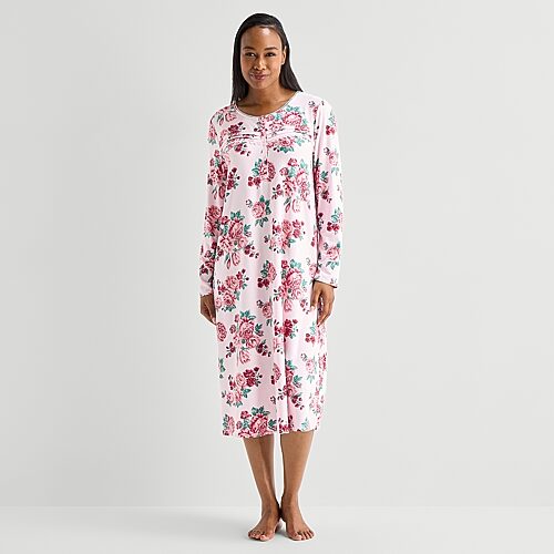 Adonna Womens Long Sleeve Scoop Neck Nightgown In Pink
