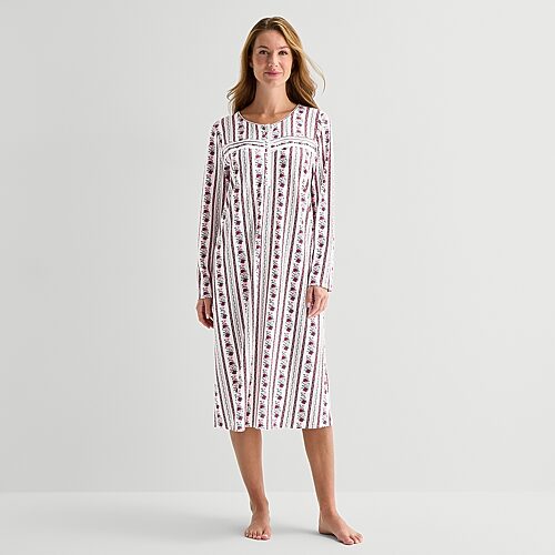 Adonna Womens Long Sleeve Scoop Neck Nightgown In White