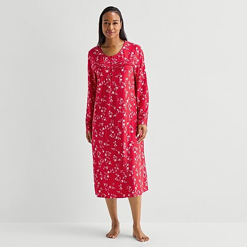 Adonna Womens Long Sleeve Scoop Neck Nightgown In Red