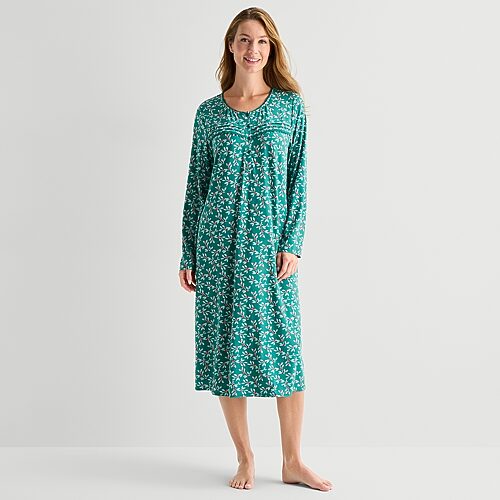 Adonna Womens Long Sleeve Scoop Neck Nightgown In Green