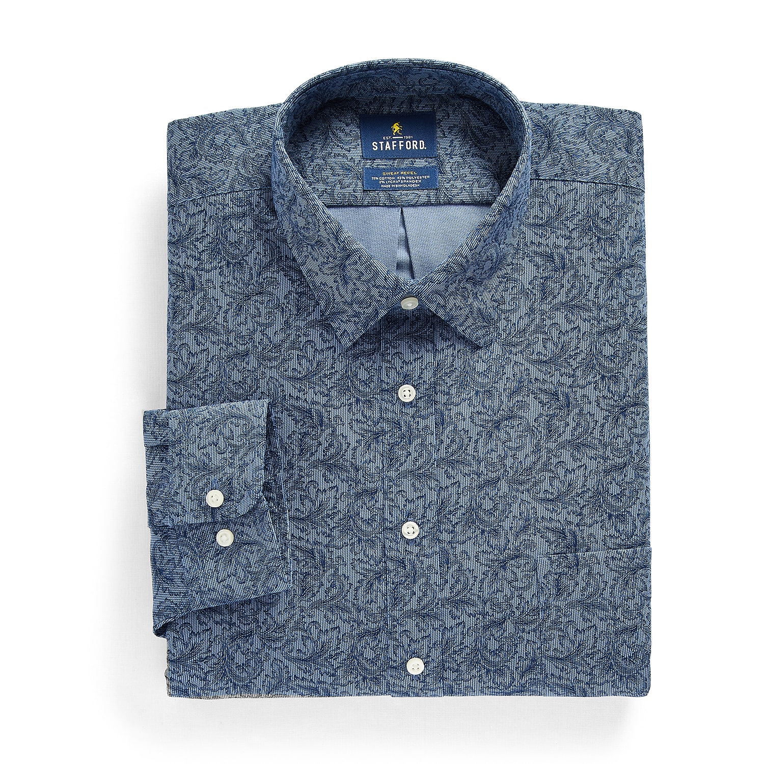 Stafford Sweat Repel Advanced Performance Mens Regular Fit Stretch Fabric Wrinkle Free Long Sleeve Dress Shirt