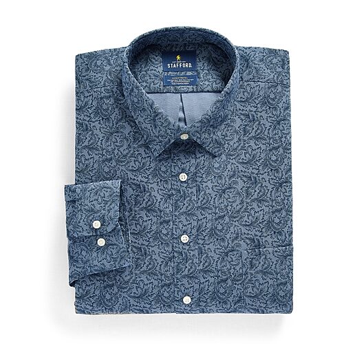 Stafford Sweat Repel Advanced Performance Mens Regular Fit Stretch Fabric Wrinkle Free Long Sleeve Dress Shirt, 20-21 36-37, Blue