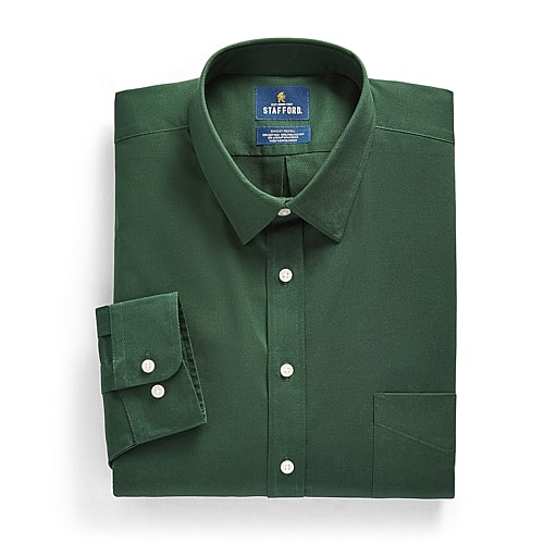 Stafford Sweat Repel Advanced Performance Mens Regular Fit Stretch Fabric Wrinkle Free Long Sleeve Dress Shirt, 20-21 36-37, Green