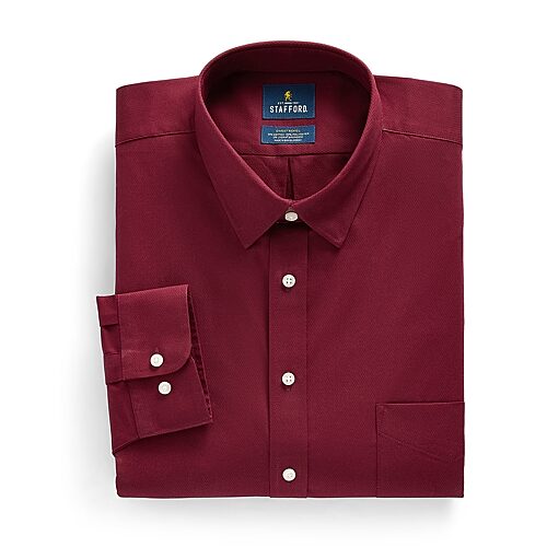 Stafford Sweat Repel Advanced Performance Mens Regular Fit Stretch Fabric Wrinkle Free Long Sleeve Dress Shirt, 20-21 36-37, Red