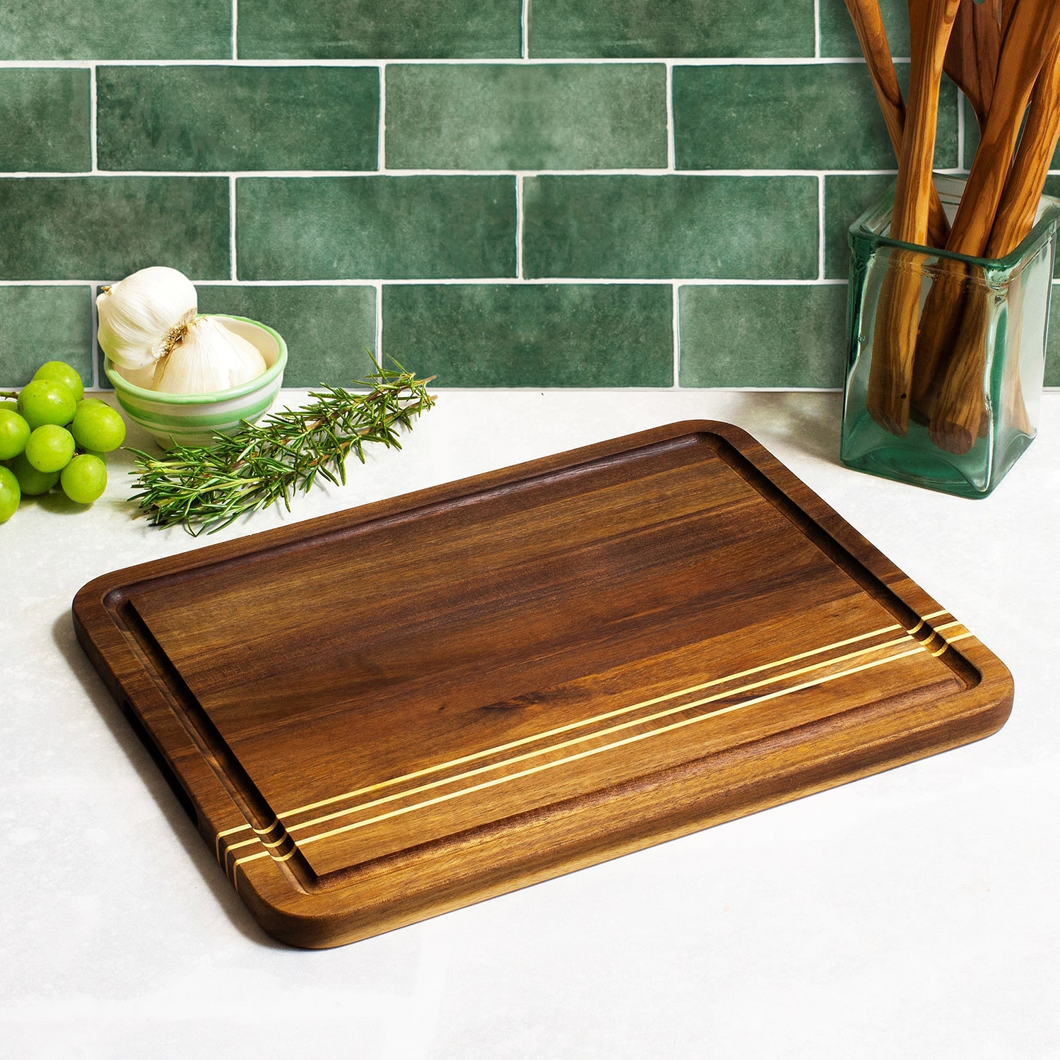 Totally Bamboo Acacia Pinstripe Sm Cutting Board
