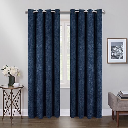 Max Blackout Terrace Chenille Grommet Top 100% Blackout Single Curtain Panel In Blue