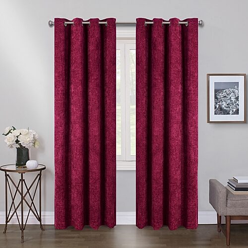 Max Blackout Terrace Chenille Grommet Top 100% Blackout Single Curtain Panel In Red