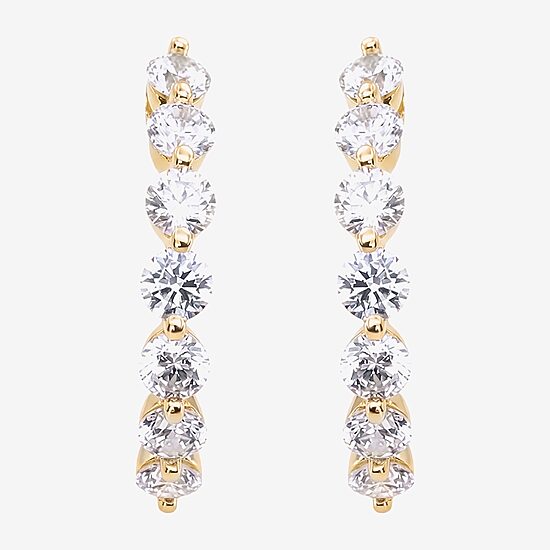 (F / Si2) Womens 2 CT. T.W. Lab Grown White Diamond 10K Gold 23mm Hoop Earrings