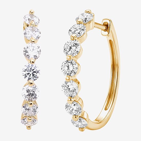 (F / Si2) Womens 2 CT. T.W. Lab Grown White Diamond 10K Gold 23mm Hoop Earrings