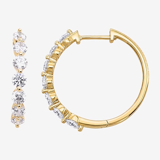 (F / Si2) Womens 2 CT. T.W. Lab Grown White Diamond 10K Gold 23mm Hoop Earrings