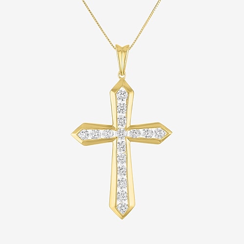 (G-H/Si2-I1) Womens 1 CT. T.W. Lab Grown White Diamond 10K Gold Cross 18 Inch Pendant Necklace, One Size, Yellow
