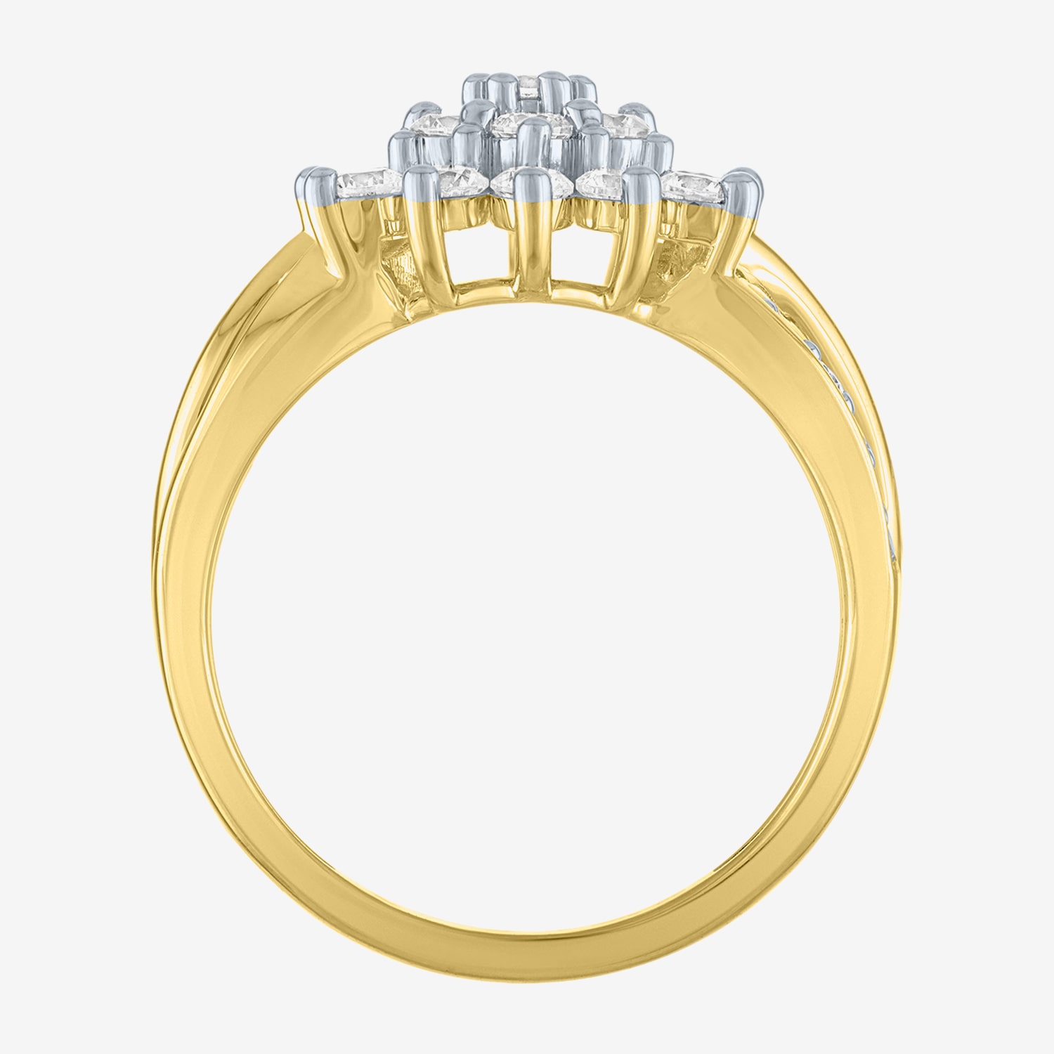 (G-H / Si2-I1) Womens 15MM 1 CT. T.W. Lab Grown White Diamond 10K Gold Cluster Side Stone Band