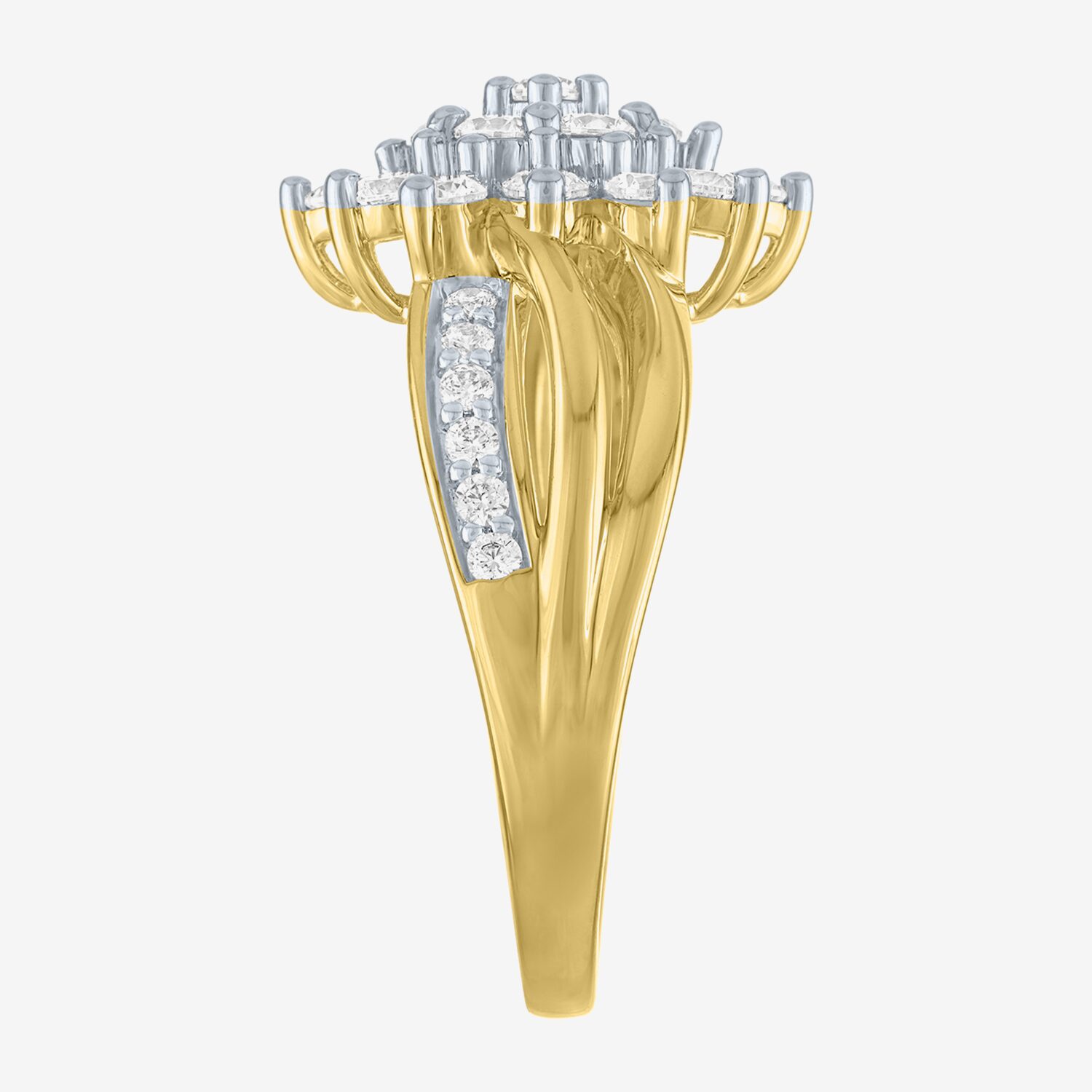 (G-H / Si2-I1) Womens 15MM 1 CT. T.W. Lab Grown White Diamond 10K Gold Cluster Side Stone Band